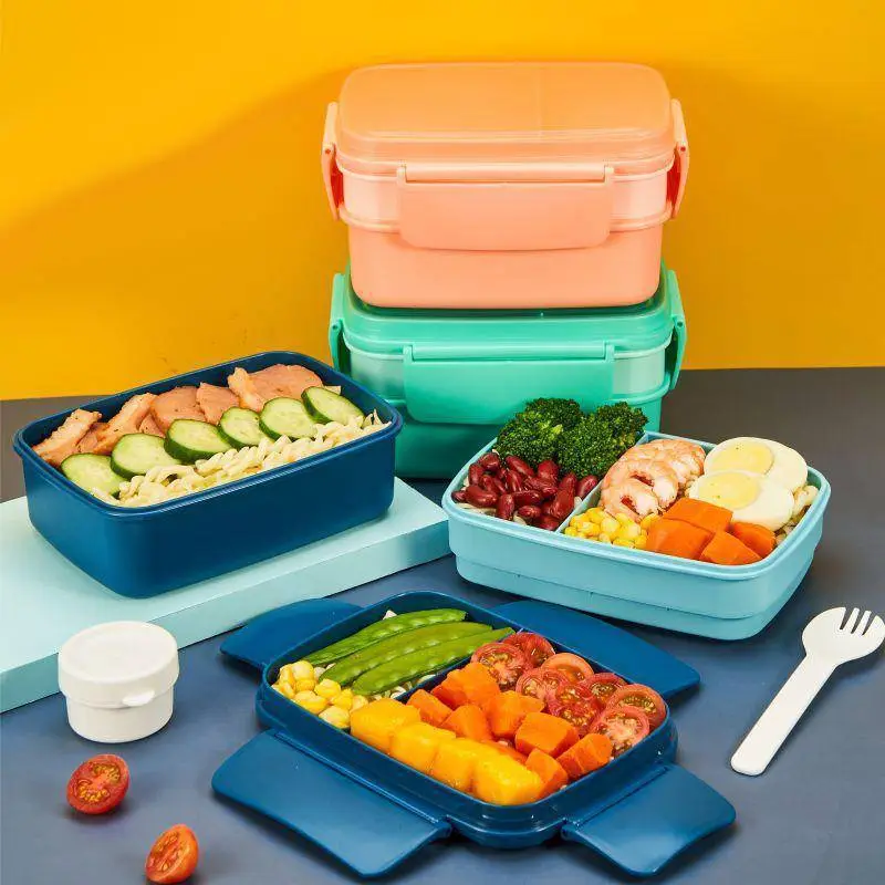 3-layer Solid Color Lunch Box with Spoon and Sauce Box (1.65 liters) 1