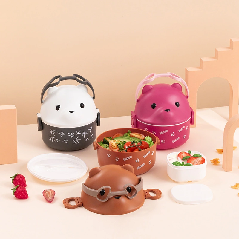 Glasses Bear Handheld Lunch Box, Multi Style Layered Lunch Box 1