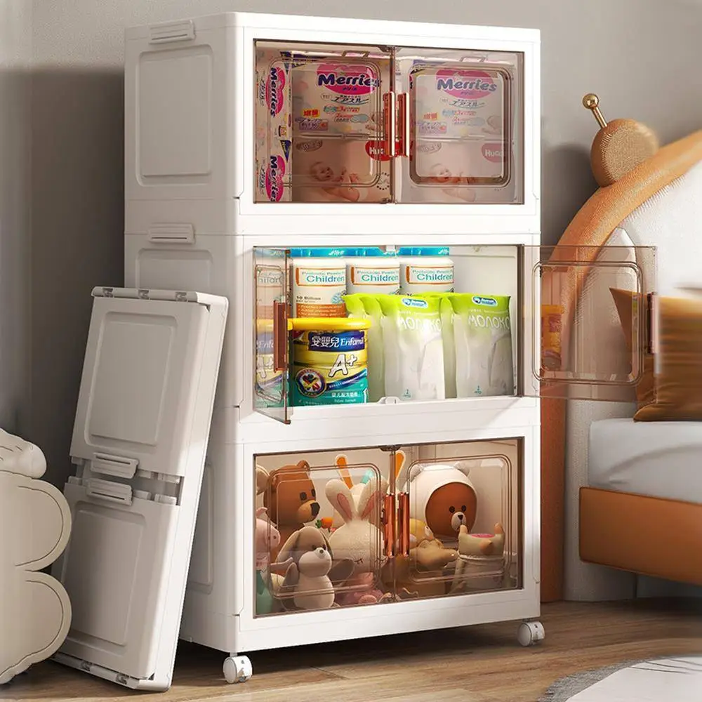 Multi Story Double Door Folding Cabinet, Household Storage Cabinet 1