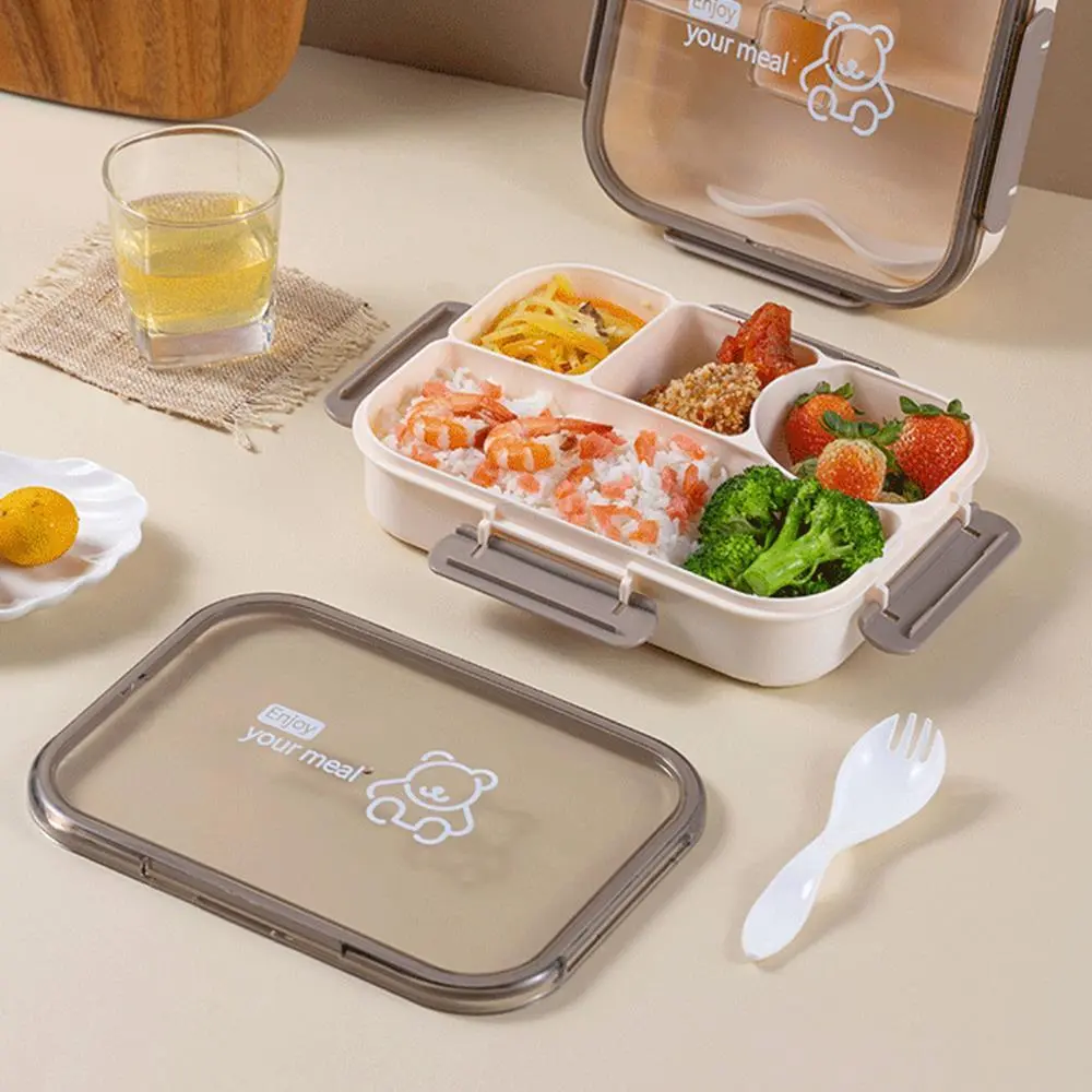 Cartoon Minimalist Square Compartment Student Lunch Box, Rectangular Bento Box 1