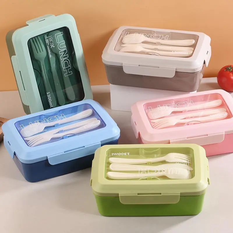 Large Three Compartments Lunch Box, Student Plastic Portable Lunch Box 1