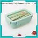 Wheat straw material microwavable bento style lunch box with spoon and chopsticks1 1