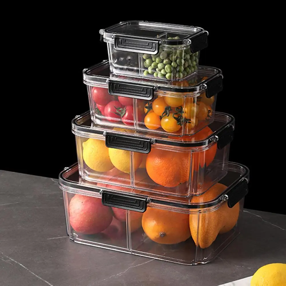 Transparent Rectangular Fresh-keeping Box, Double Compartment Refrigerator Storage Box 1