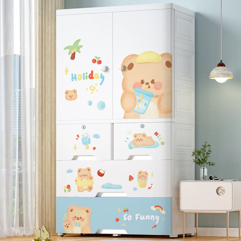 Extra Large Children's Wardrobe, Household Bedroom Baby Plastic Double Door Clothes Storage Cabinet 1