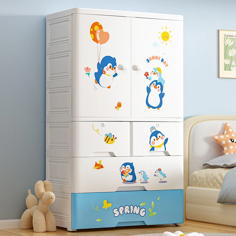 Cartoon Children's Double Door Storage Cabinet, Plastic PP Wardrobe for Infants and Young Children 1