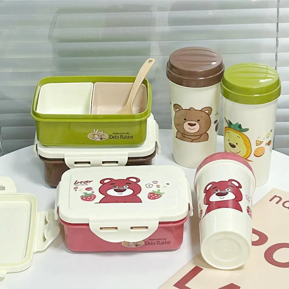 Cross Border Portable Children's Lunch Box, Microwave Heatable Student Cartoon Bento Box Water Bottle Set 1