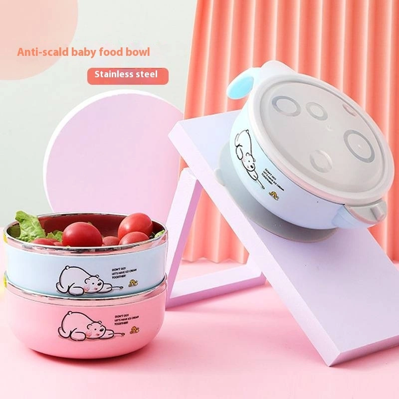Stainless Steel Children's Complementary Food Bowl, Insulated and Anti Scald Sealed Double Ear Bowl 1