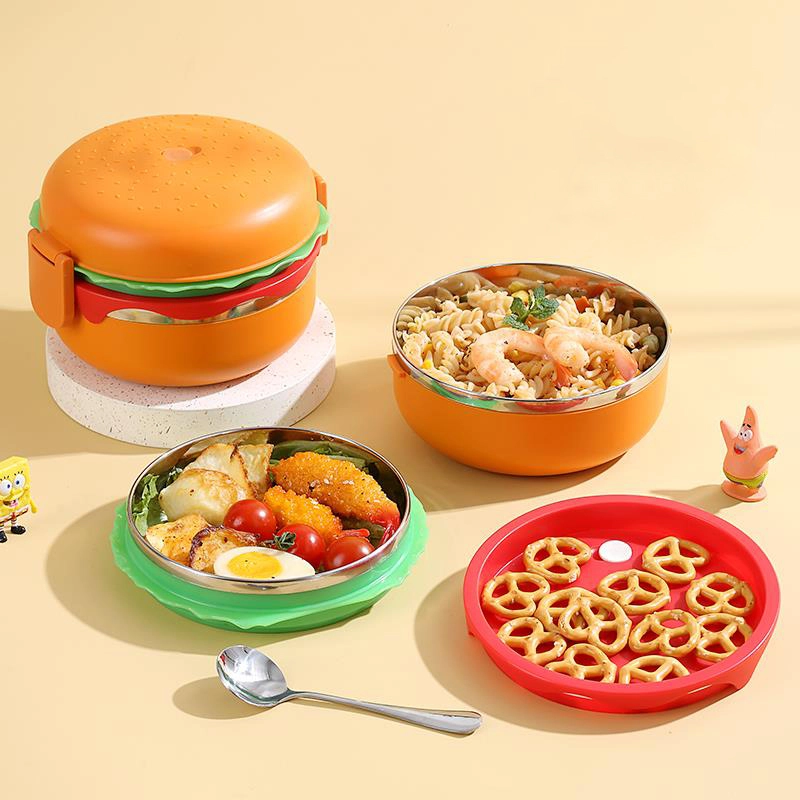 Cartoon Student Double Layer Hamburger PP Lunch Box 1