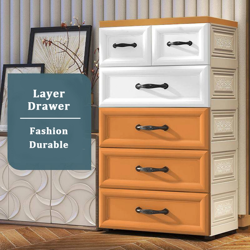 Plastic Drawer Style Storage Cabinet（Lake Blue/Vitality Orange） 1