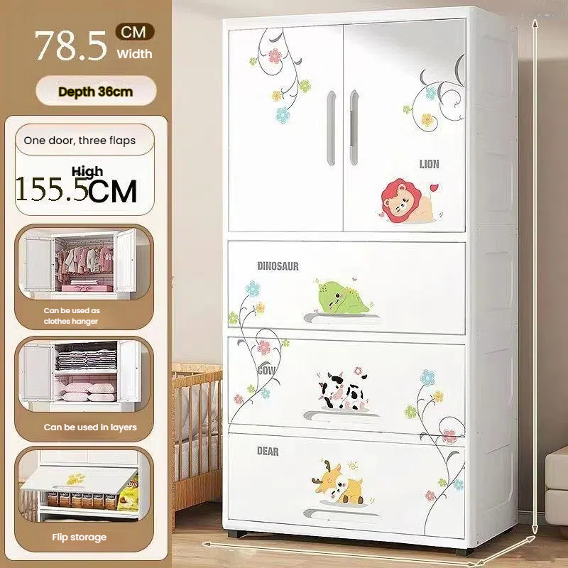 Cute Pattern Baby Wardrobe, Large Capacity Storage Cabinet 3