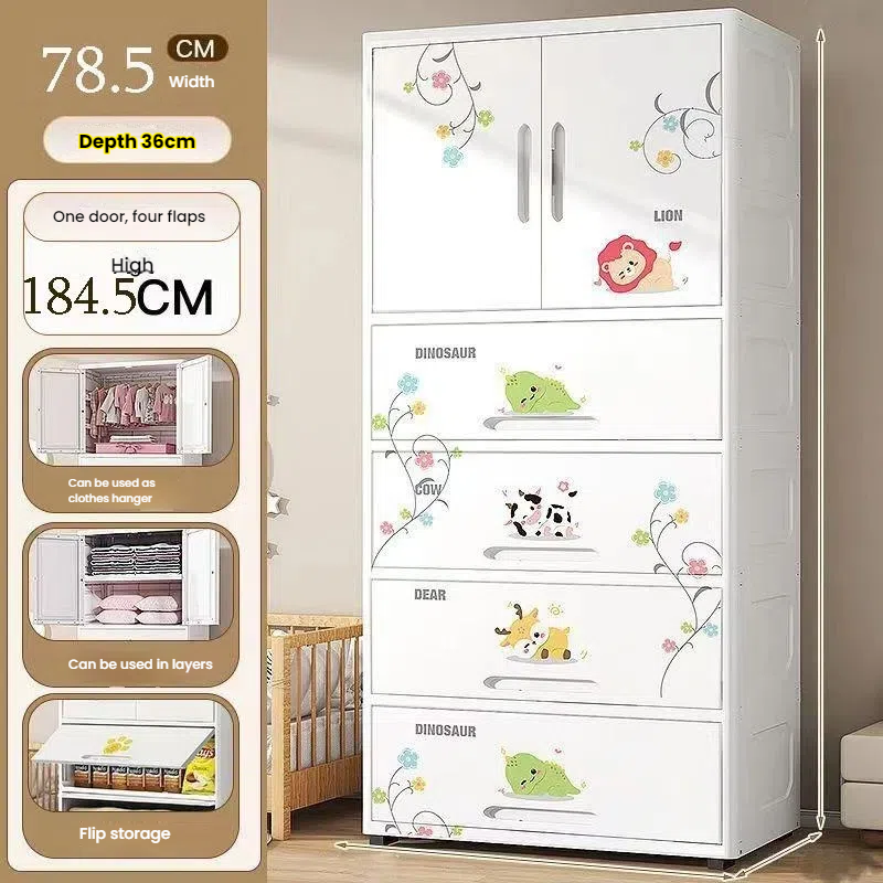 Cute Pattern Baby Wardrobe, Large Capacity Storage Cabinet 4