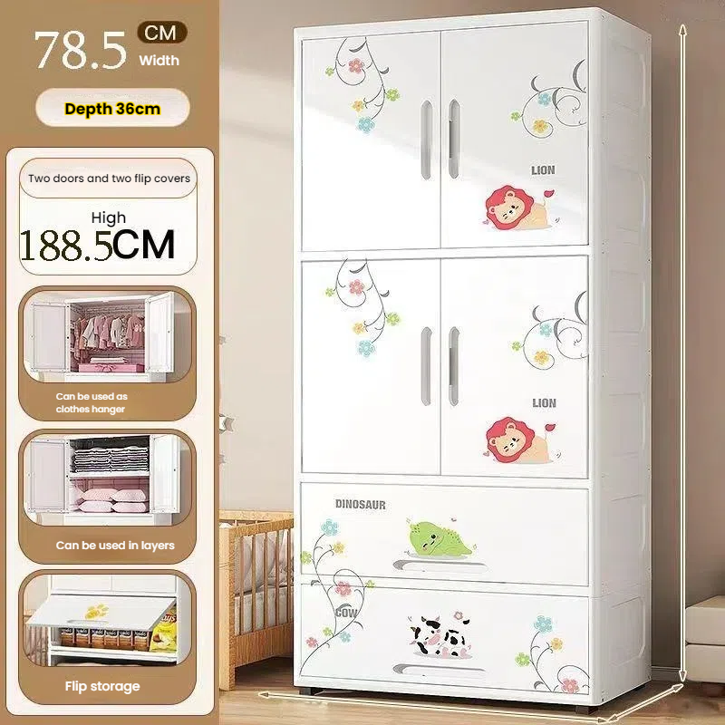 Cute Pattern Baby Wardrobe, Large Capacity Storage Cabinet 5