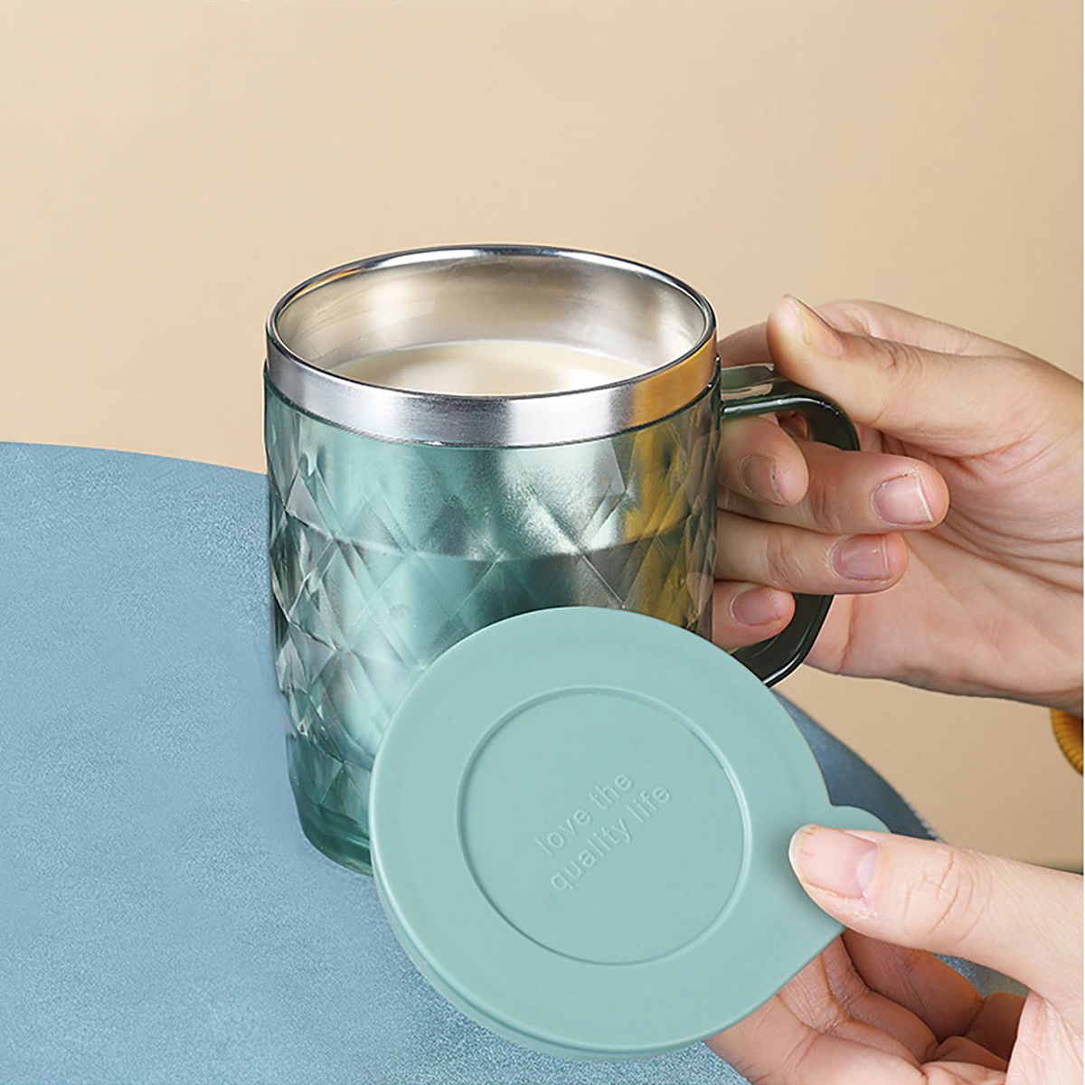 Stainless Steel Diamond Patterned Water Cup with Lid, Crystal Clear Beer Cup 4