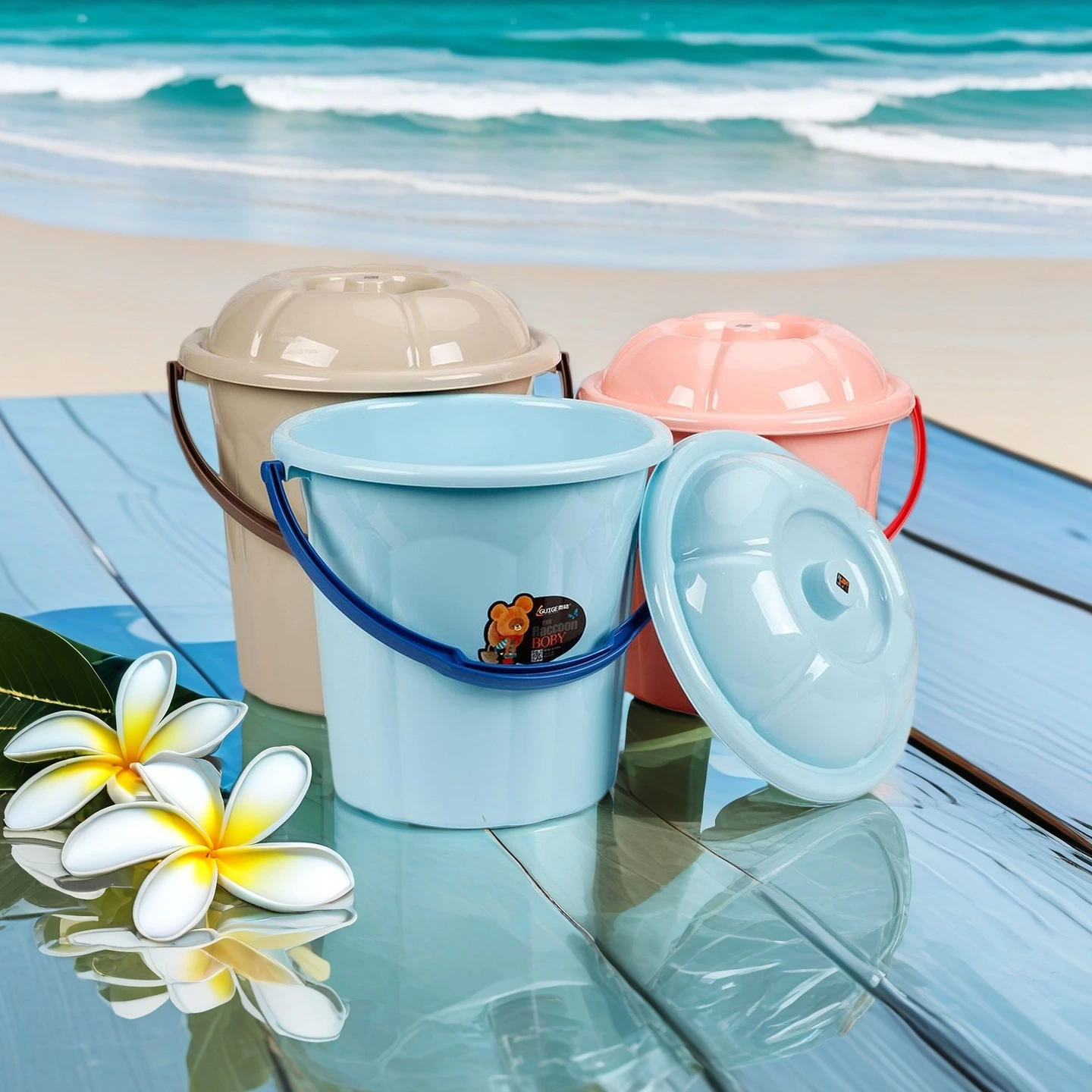 Hongxing Bathroom Plastic Bucket, Thick Cleaning Bucket Equipped with Handle and Bucket Lid 1