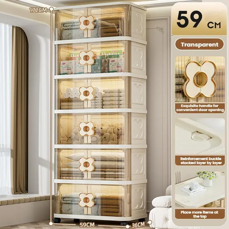 HongXing Transparent Plastic Drawer Cabinets,49cm Sliding Door Folding Storage Cabinet 1