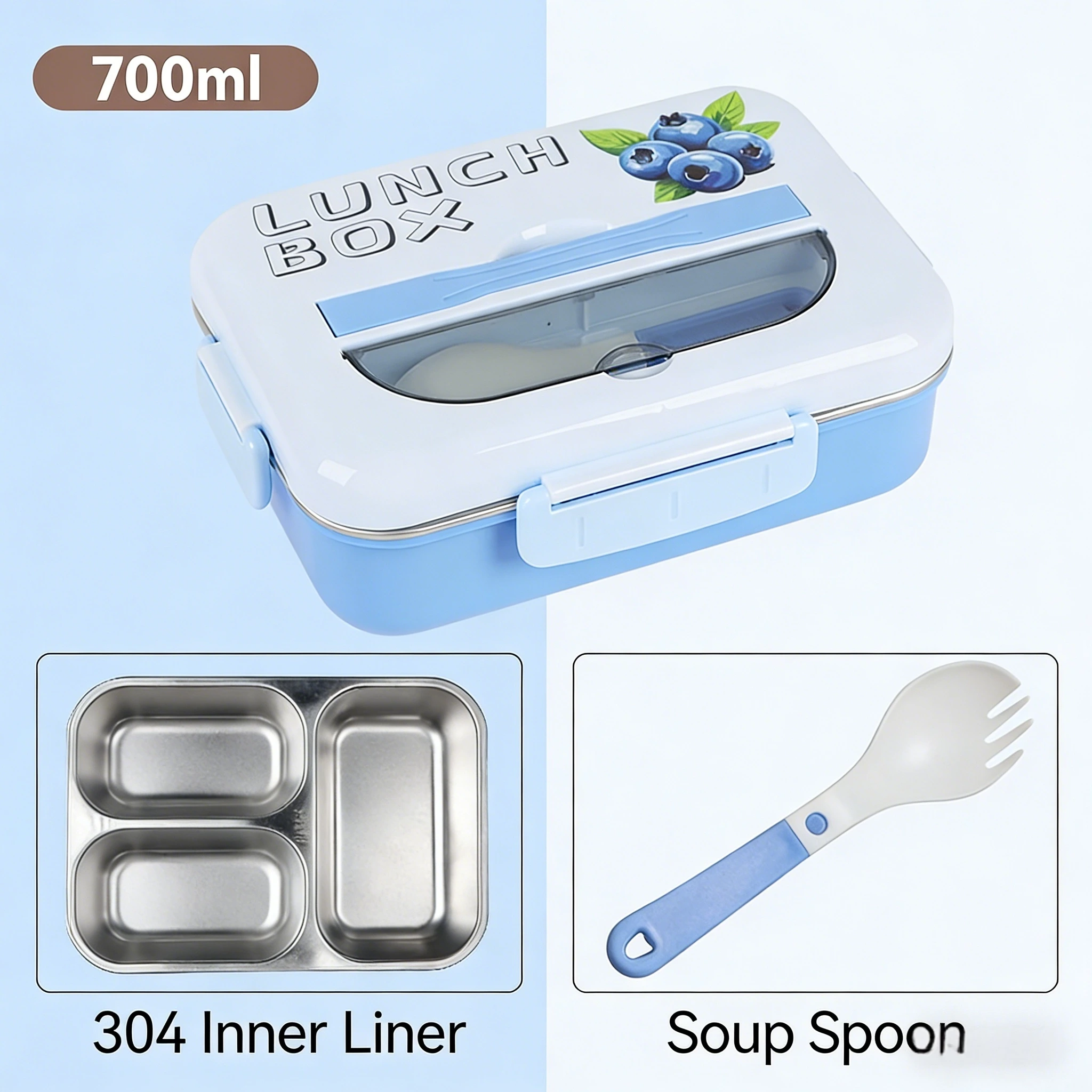 HongXing Stainless Steel Lunch Box Bento,Three-Compartment Stainless Steel Lunch Box 1