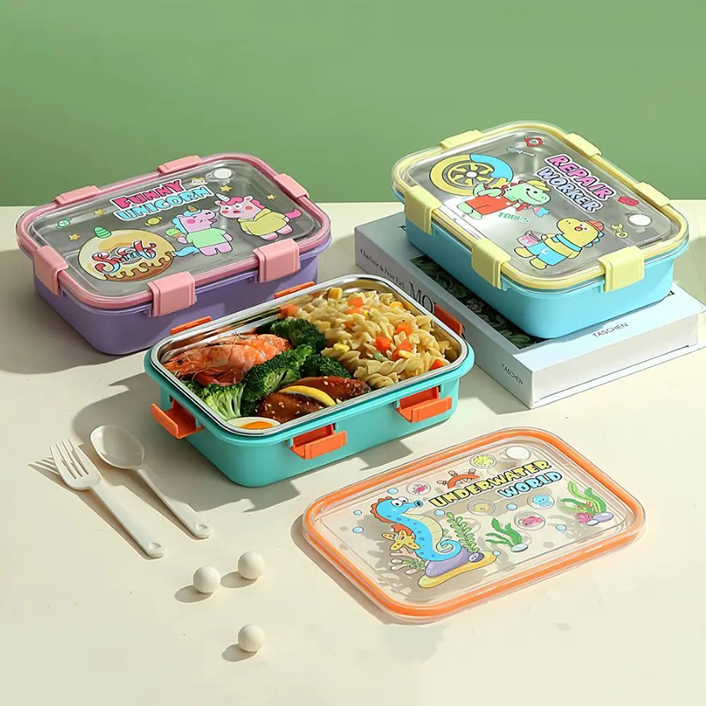 HongXing Lunch Box Kids Set For School,Cartoon-Themed Transparent Stainless Steel Tiffin Box 1