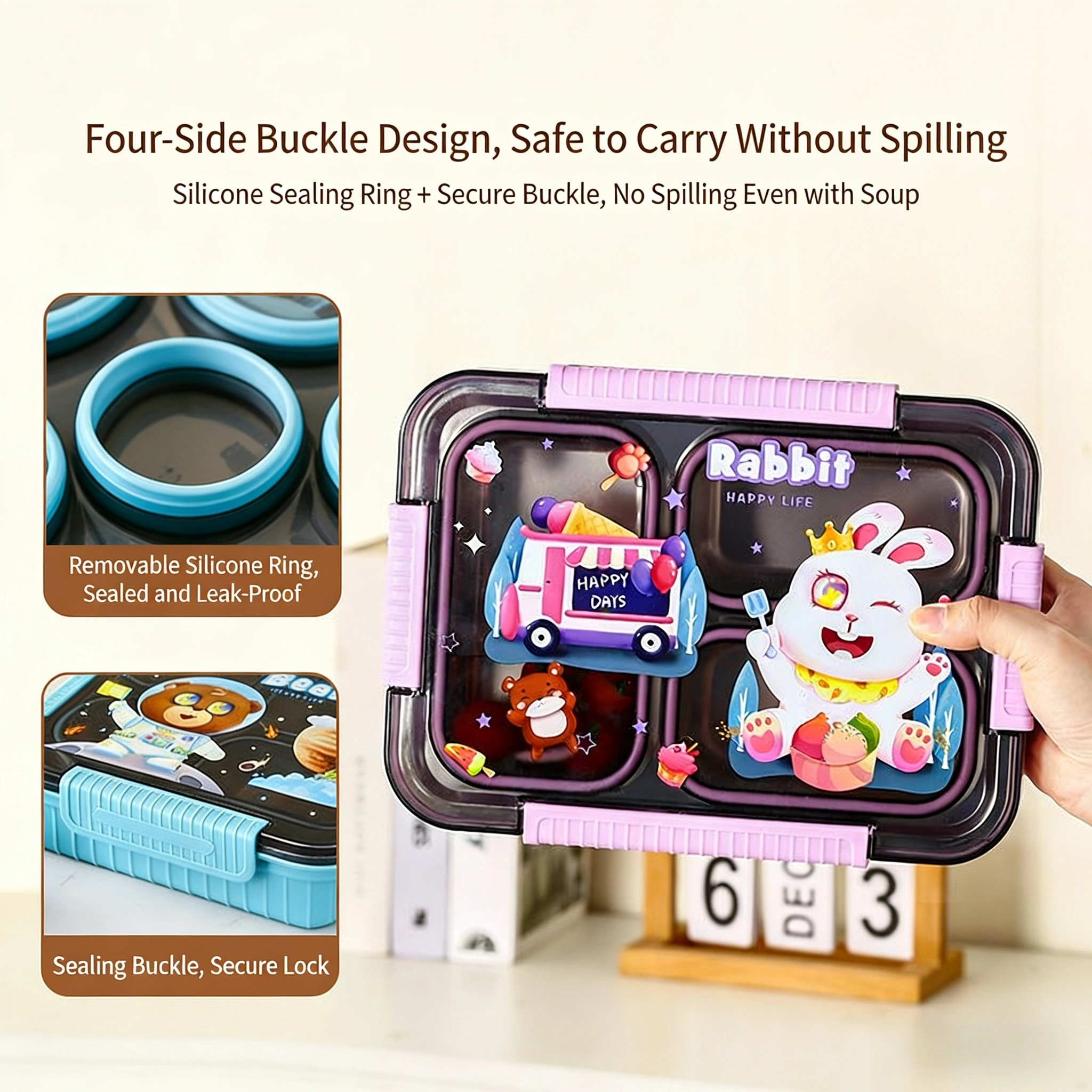 HongXing Tiffin Lunch Box,Cartoon Leak-Proof Stainless Steel Food Container 1