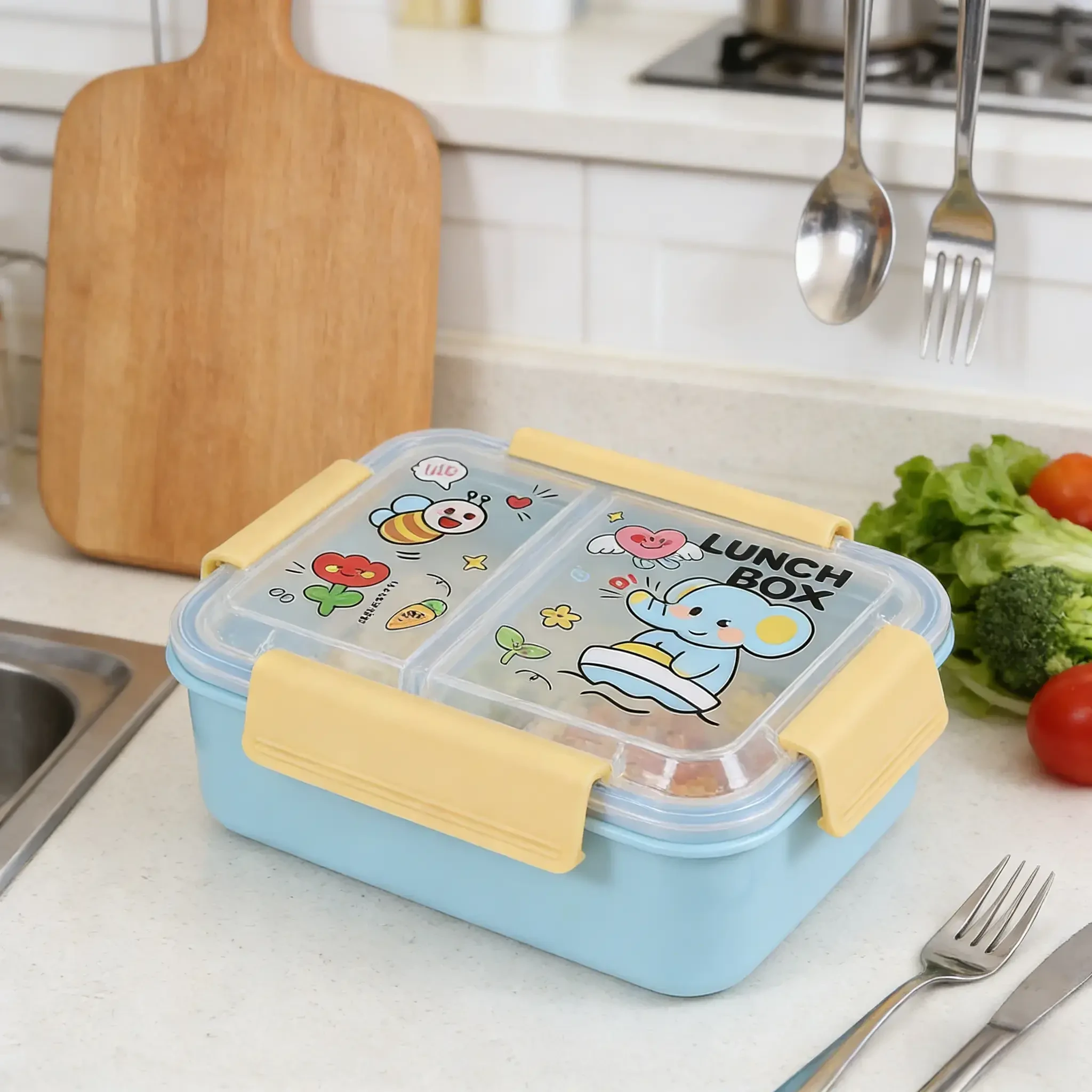 HongXing Lunch Box Plastic , Cartoon 2-Compartment Plastic Lunch Box 1