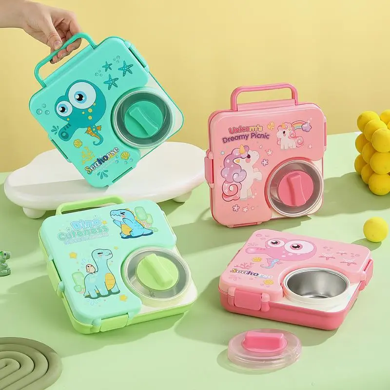 HongXing Cartoon Dinosaur Plastic Bento Box | Kids' Compartment Bento Lunch Box 1