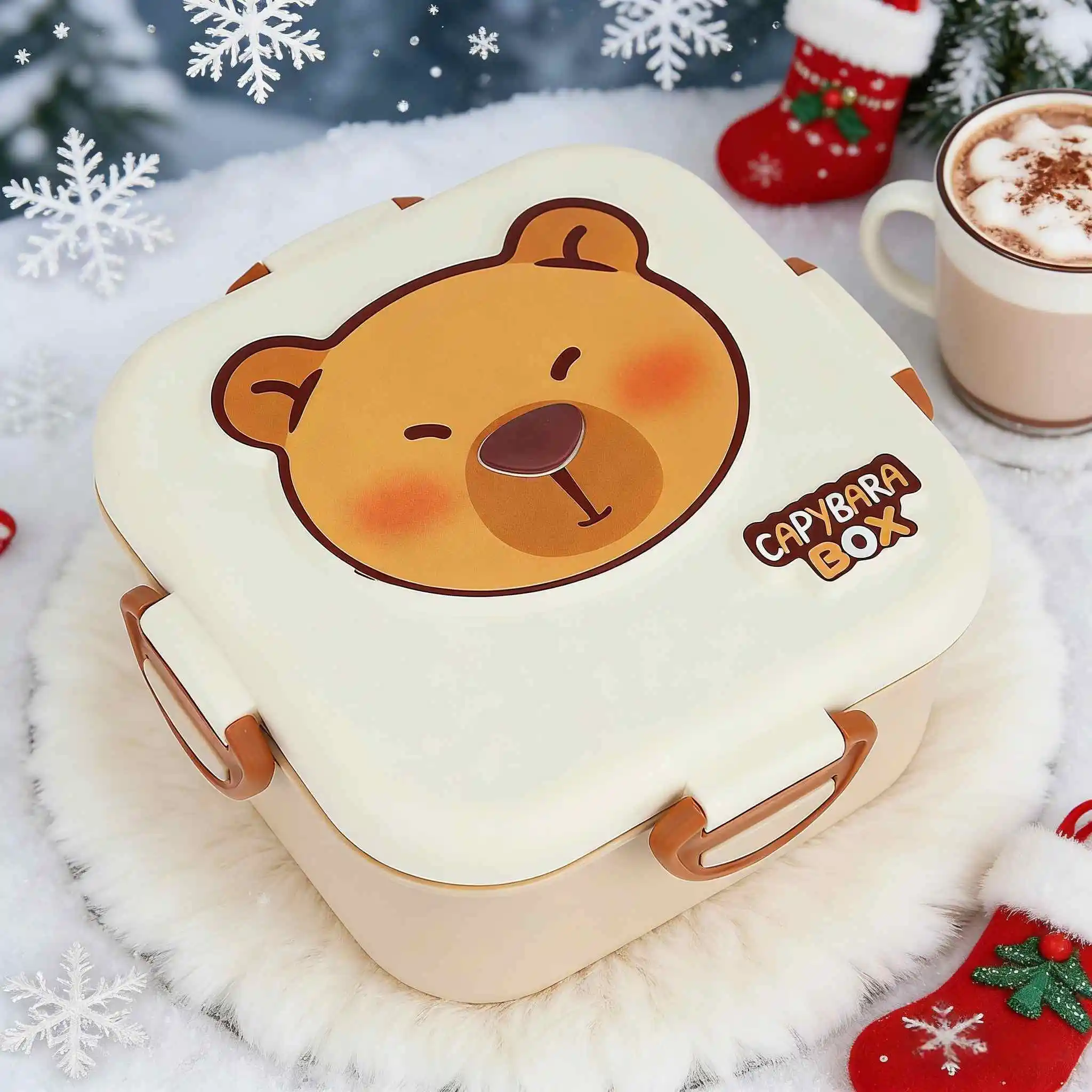 HongXing Guinea Pig Cartoon Lunch Box | Large Capacity Bento Box (with Spoon) 1