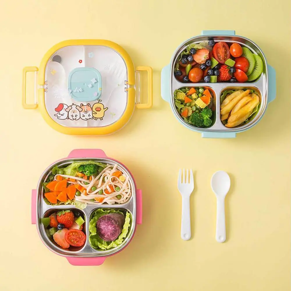 HongXing Kids Cartoon Stainless Steel Lunch Box | 3-Layer Insulated Bento Set with Utensils 1