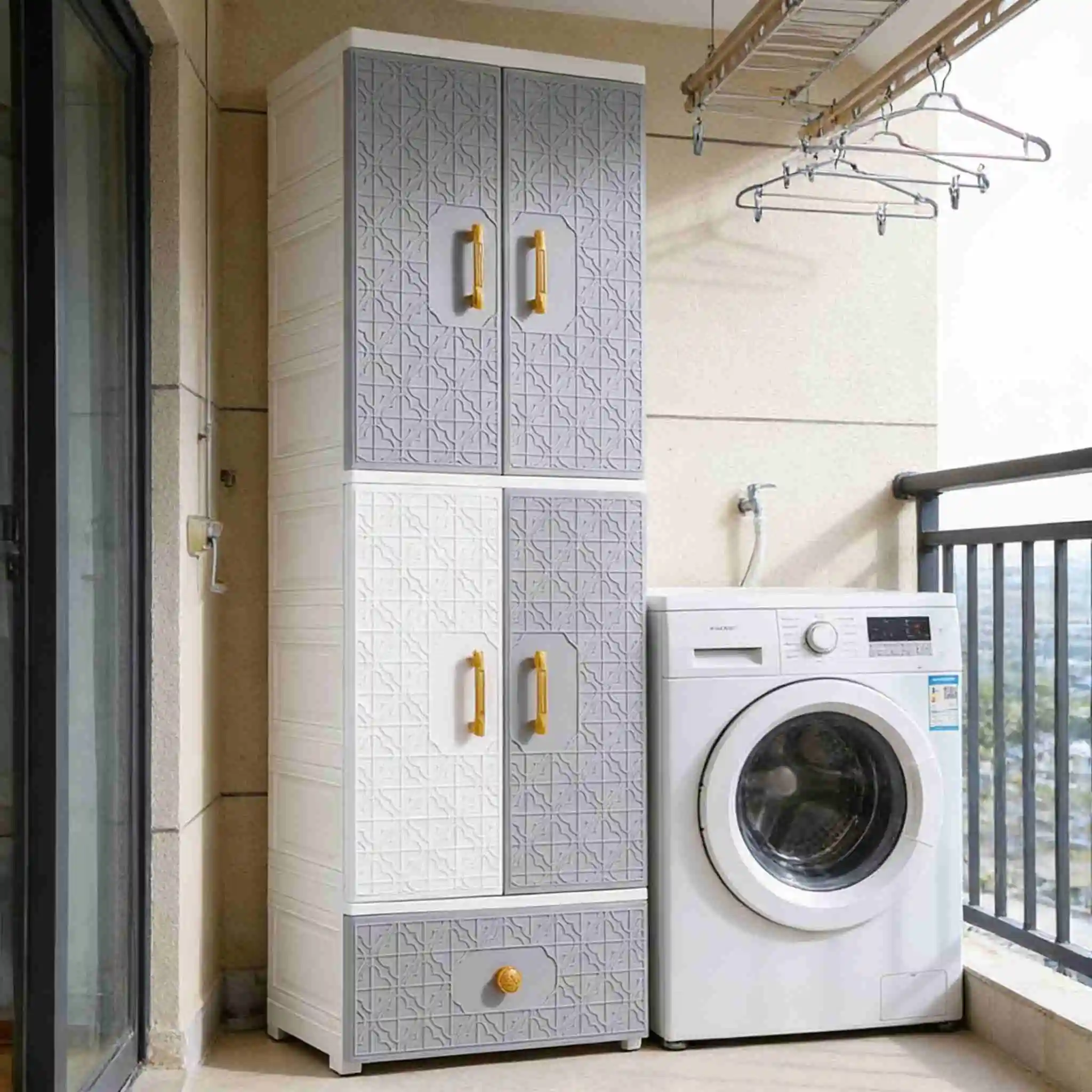 HongXing Modular Double-Door Wardrobe | Customizable 3-5 Tier Closet with Silent Wheels 1