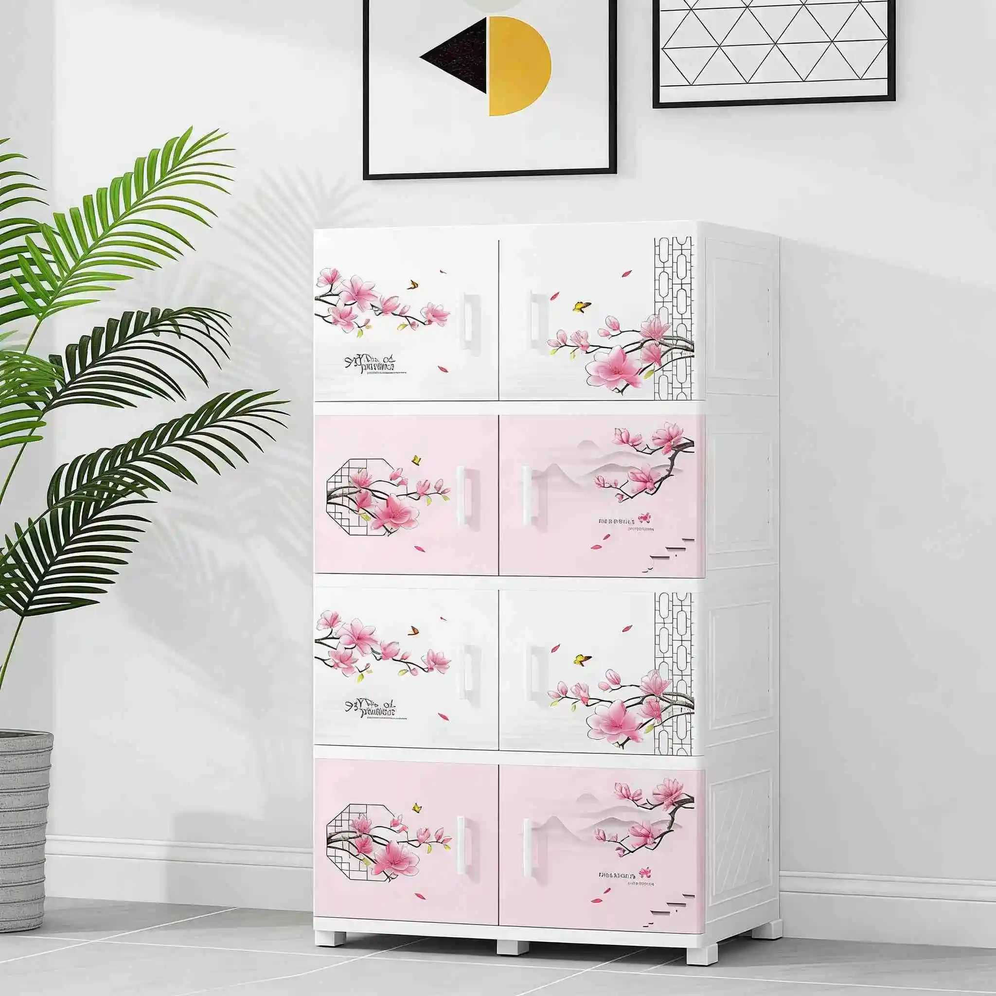 HongXing Sakura Pink Layer Wardrobe | Modular 4-6 Tier Storage Cabinet with Wheels 1