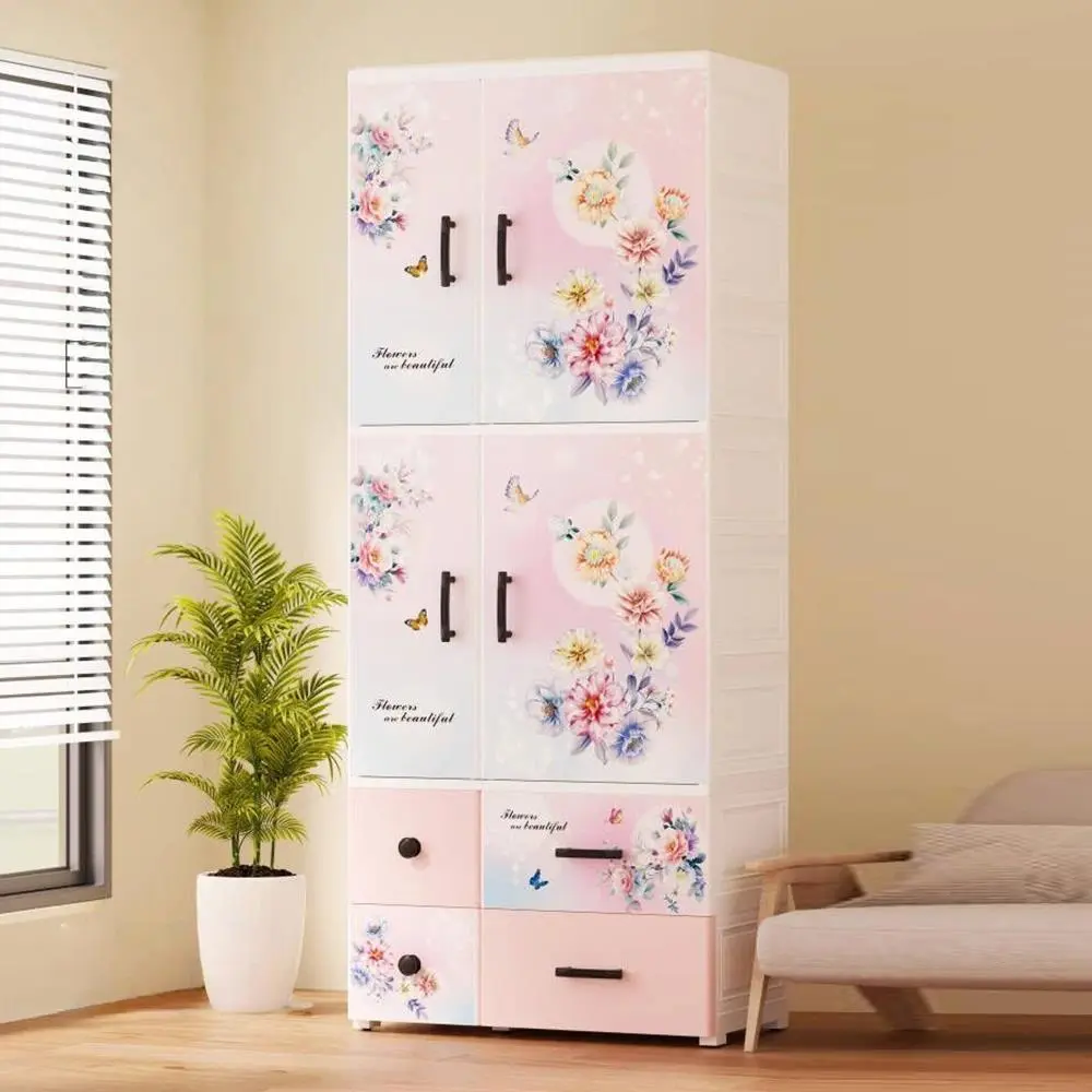 HongXing Floral Theme Two-Tone Wardrobe | Warm & Modular Storage Cabinet 1