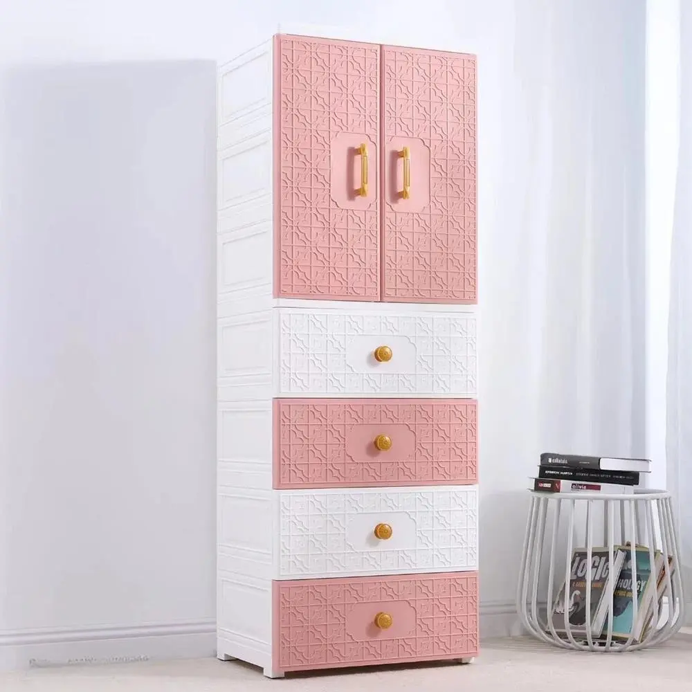 HongXing Pink & White Two-Tone Pattern Wardrobe | Modular Double-Door Storage System 1