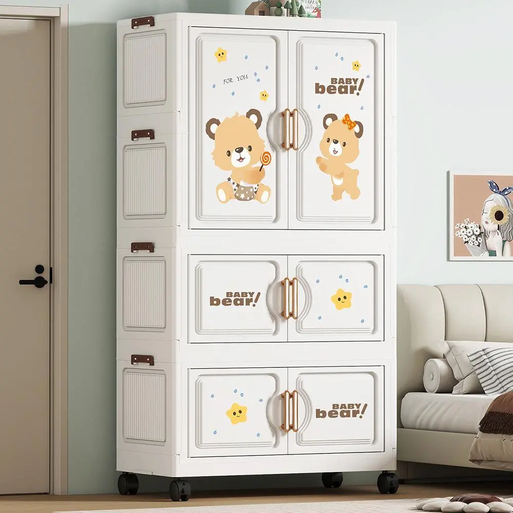 Hongxing Household Plastic Cabinets with Drawers, Multifunctional Cartoon Storage Cabinet Bear Foldable Wardrobe 1
