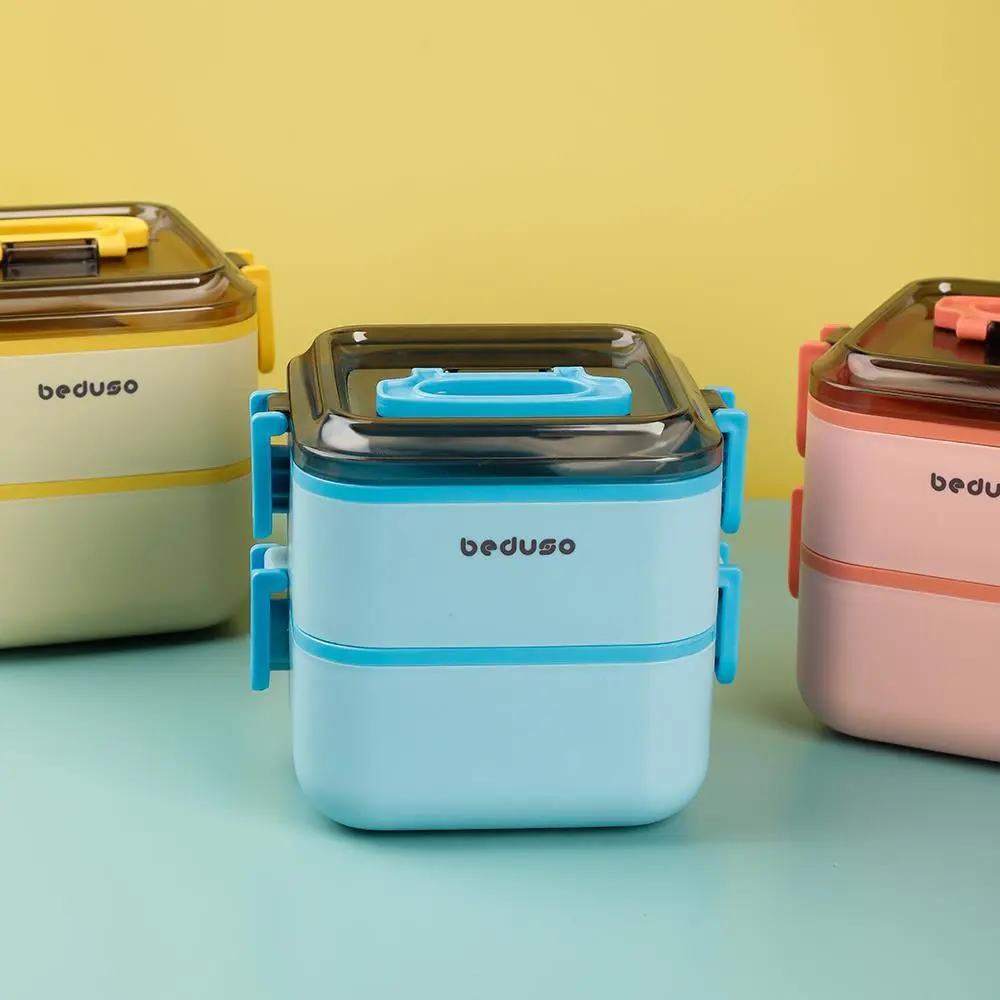 Square Double Layer 3-Compartment Bento Box | Plastic Lunch Boxes Wholesale - HongXing 1