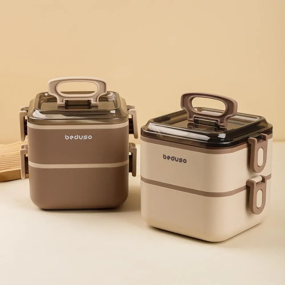 Square Double-Layer 2-Compartment Bento Box | Plastic Lunch Box Factory - HongXing 1