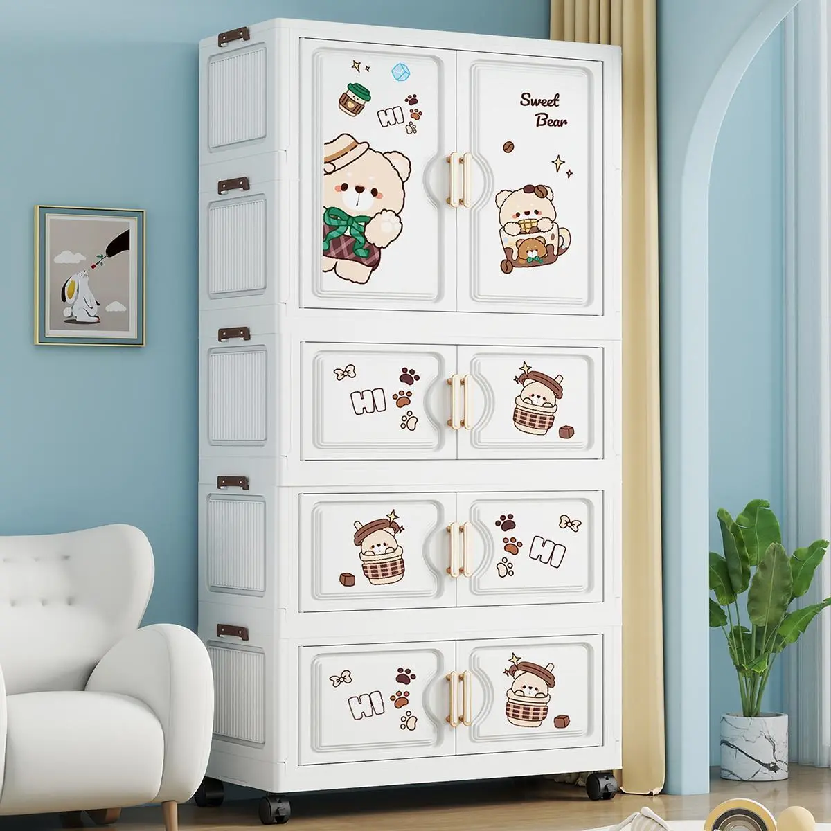 Hongxing Plastic Baby Storage Cabinet, Bear Pattern Foldable Wardrobe 1