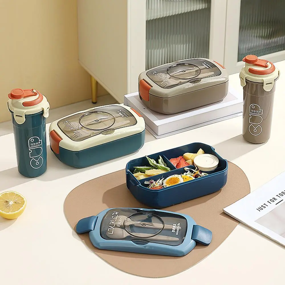 Transparent/Solid Color 3-Compartment Lunch Box & Bottle Set | Plastic Lunch Box Factory - HongXing 1