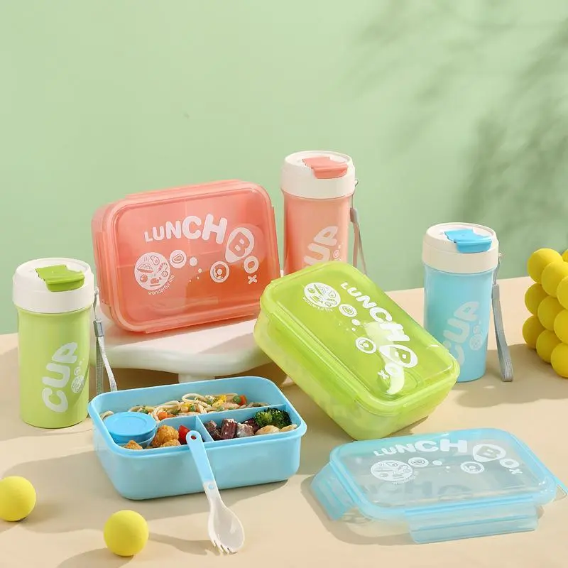 Kids Cartoon Transparent 3-Compartment Lunch Box Set | Plastic Lunch Box Factory - HongXing 1