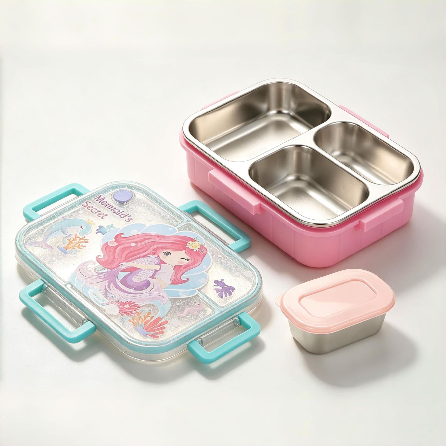 304 Stainless Steel Lunch Box — 3 Compartments, Individual Sealed Lids & Cute Cartoon Design 7