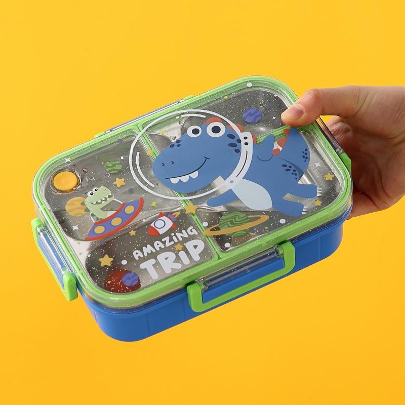 304 Stainless Steel Lunch Box — 3 Compartments, Individual Sealed Lids & Cute Cartoon Design 4