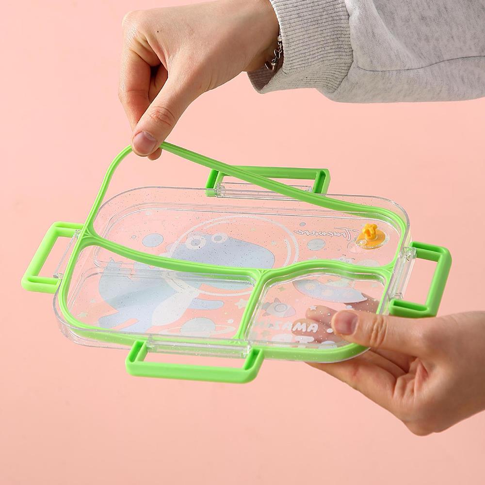 304 Stainless Steel Lunch Box — 3 Compartments, Individual Sealed Lids & Cute Cartoon Design 5