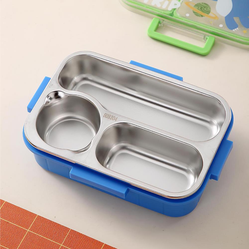 304 Stainless Steel Lunch Box — 3 Compartments, Individual Sealed Lids & Cute Cartoon Design 9