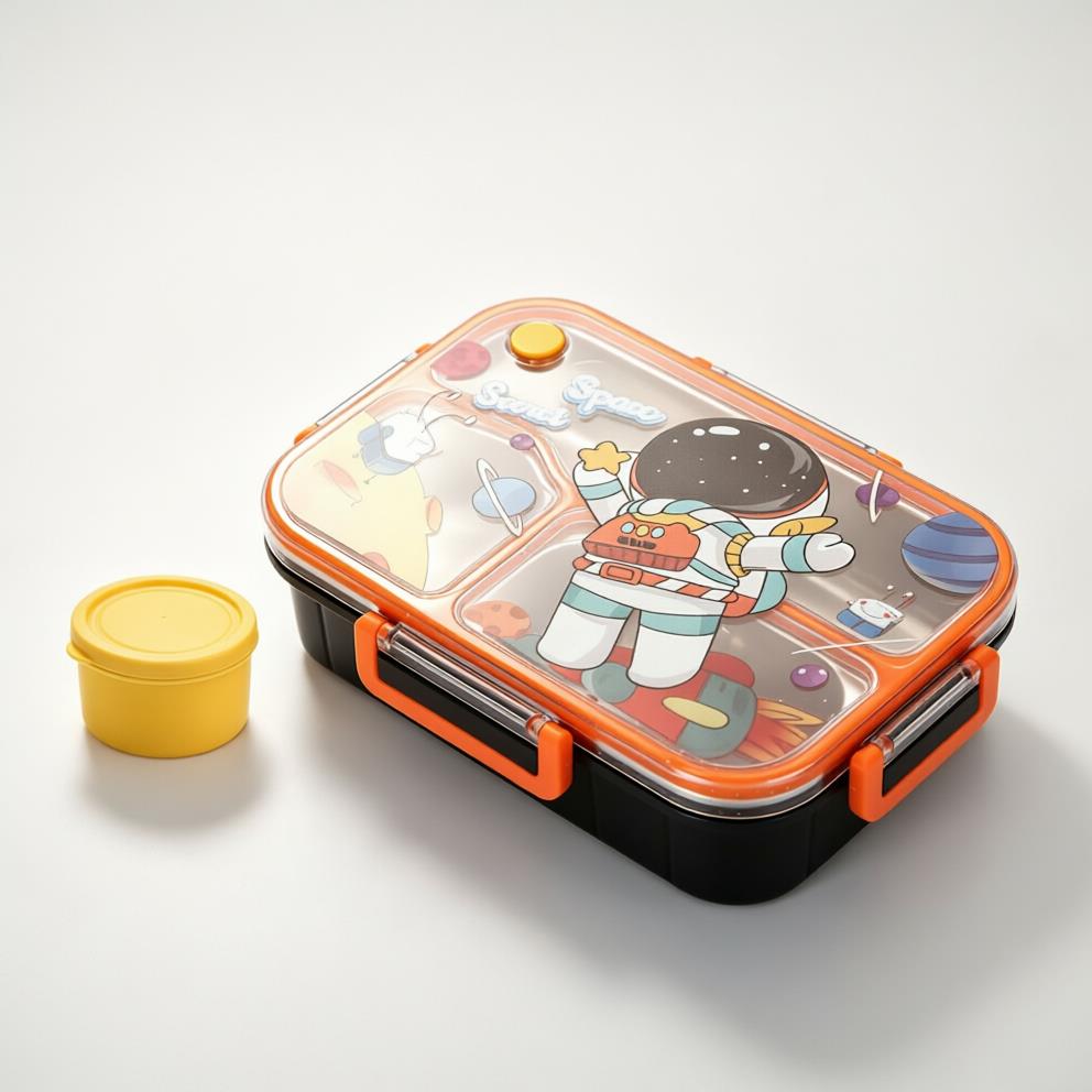 304 Stainless Steel Lunch Box — 3 Compartments, Individual Sealed Lids & Cute Cartoon Design 11