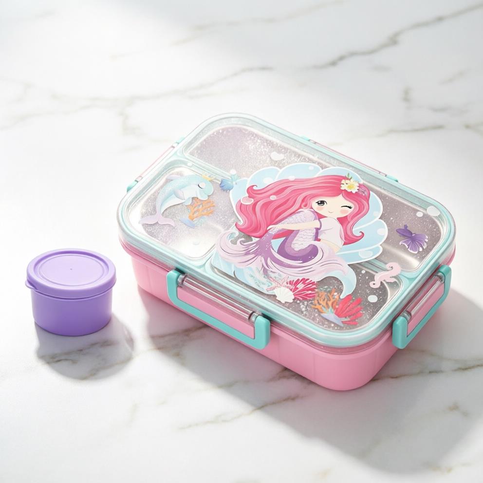 304 Stainless Steel Lunch Box — 3 Compartments, Individual Sealed Lids & Cute Cartoon Design 10