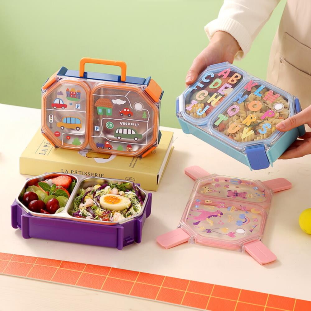 Cartoon Pattern Portable 304 Stainless Steel Lunch Box with Handle 1