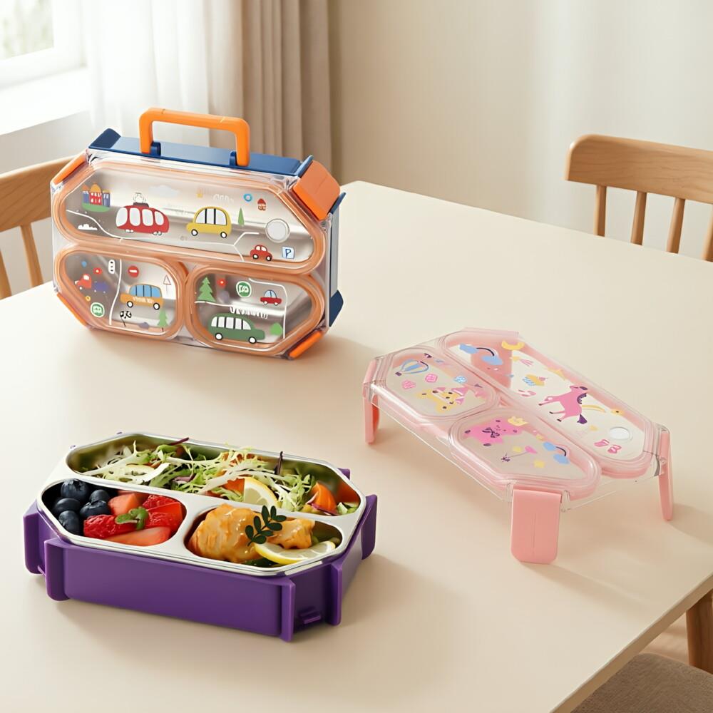 Cartoon Pattern Portable 304 Stainless Steel Lunch Box with Handle 3