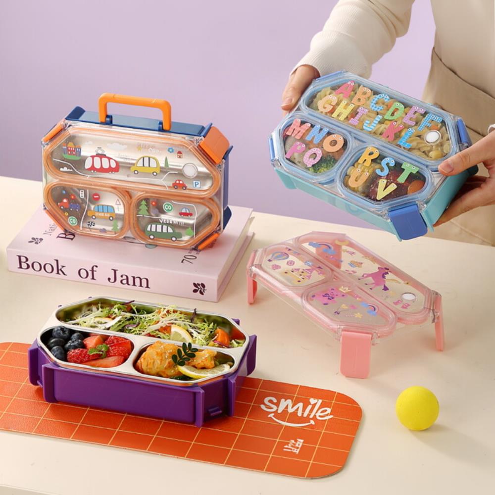 Cartoon Pattern Portable 304 Stainless Steel Lunch Box with Handle 2