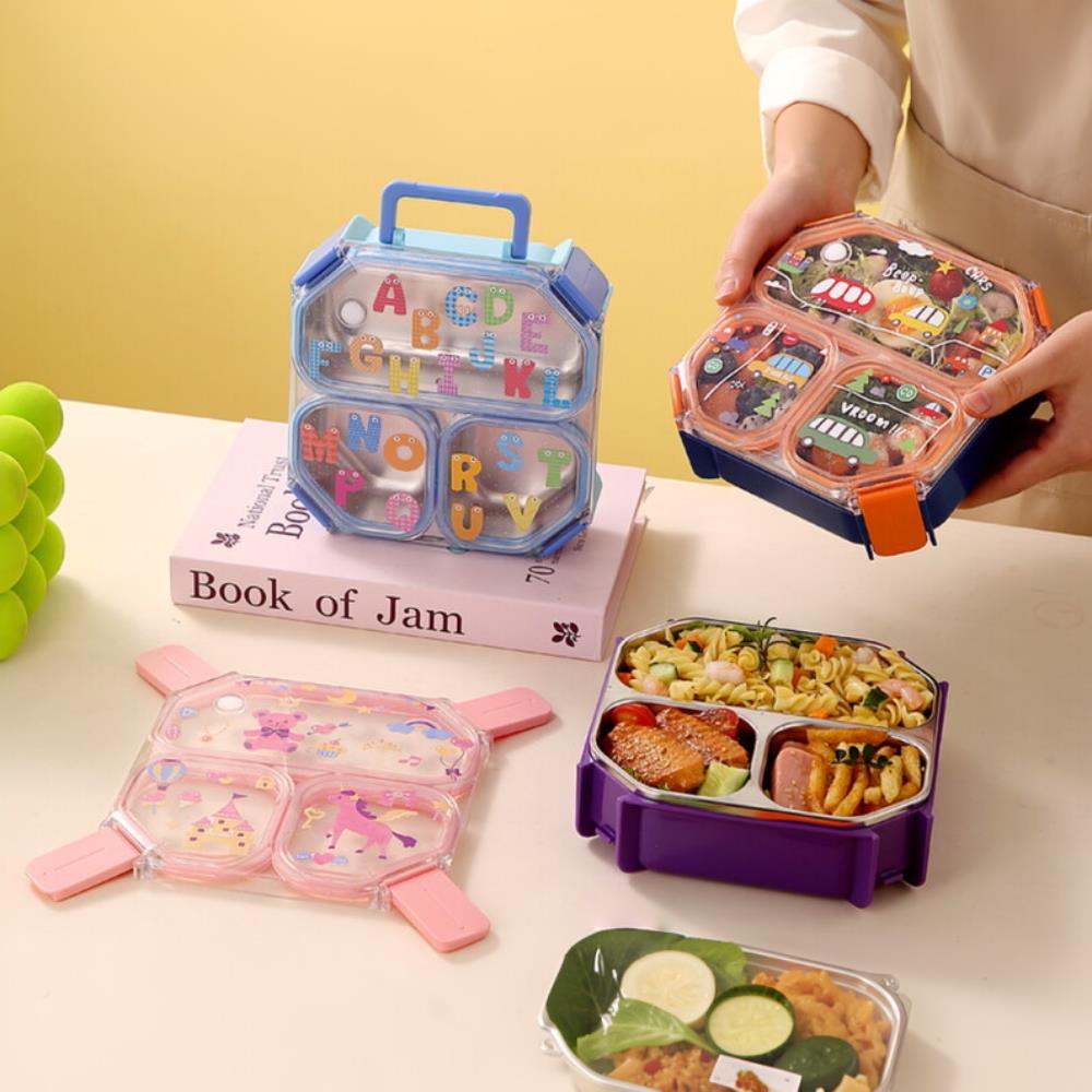 304 Stainless Steel Lunch Box — Square Design, Cute Cartoon & Easy-Carry Handle 2