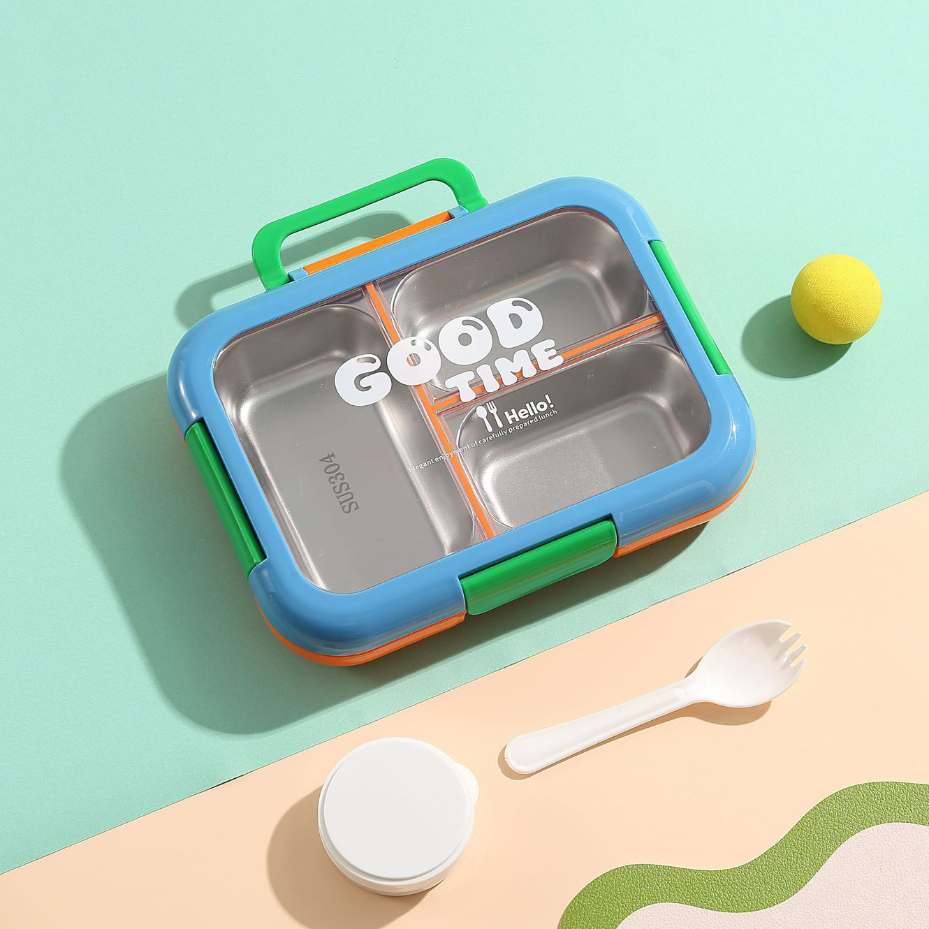 Portable Stainless Steel 3-Grid Lunch Box with Flip Lid 10