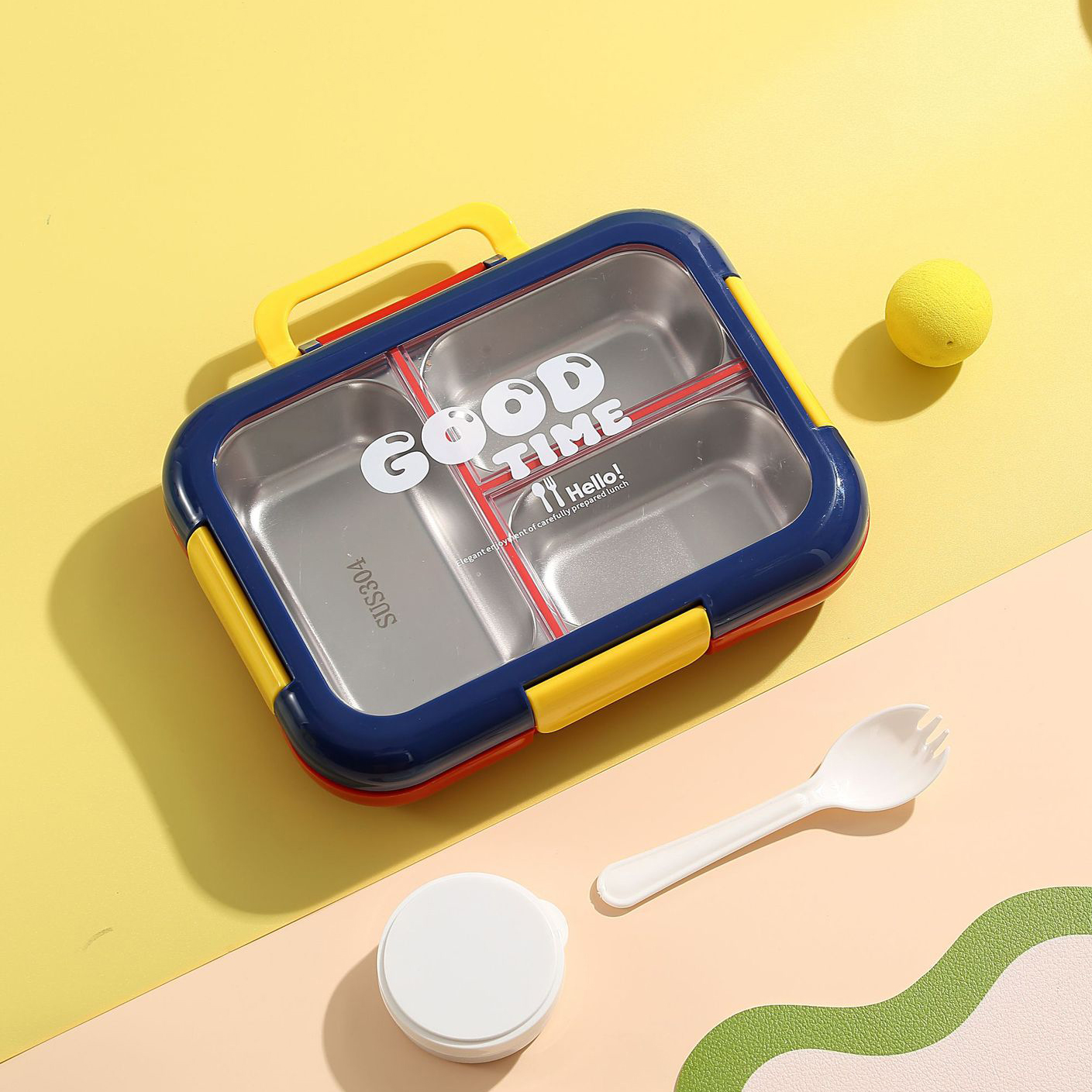 Portable Stainless Steel 3-Grid Lunch Box with Flip Lid 9