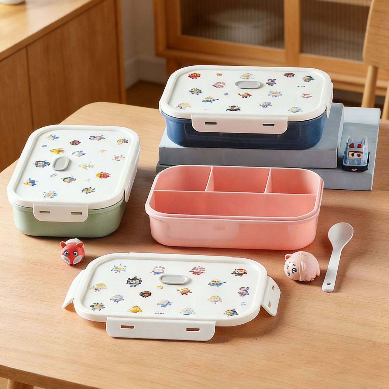 Cartoon 4-Compartment Lunch Box Water Bottle Set – Perfect for School 1