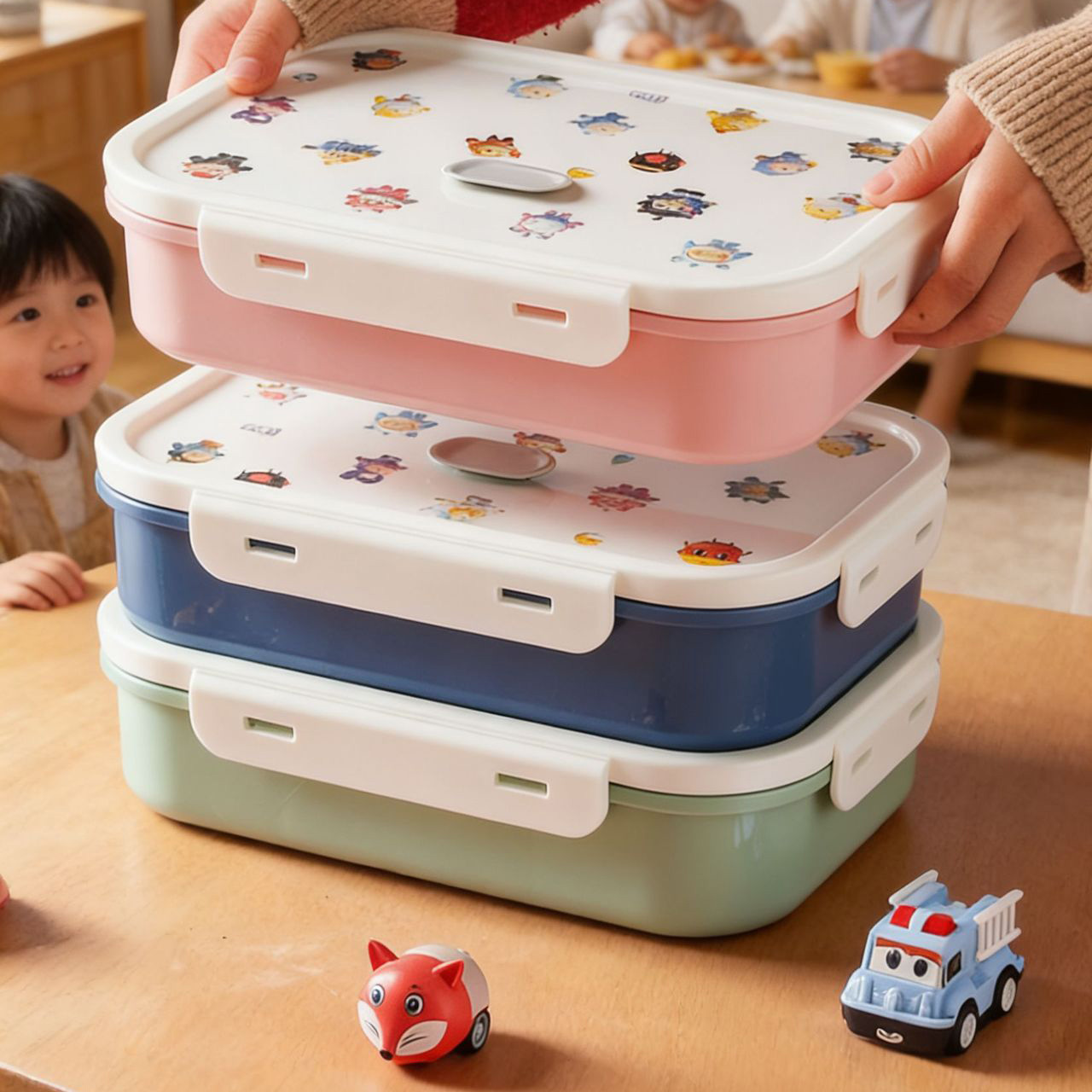 Cartoon 4-Compartment Lunch Box Water Bottle Set – Perfect for School 4
